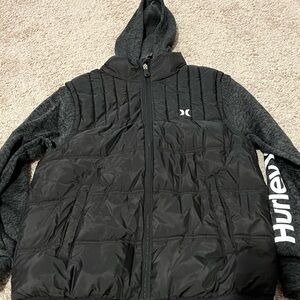 Hurley Black and Dark Gray Hooded Jacket